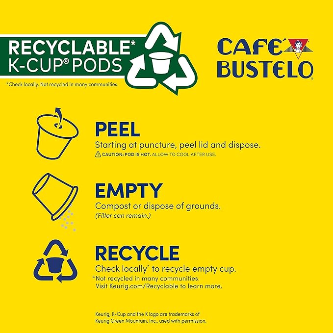 Café Bustelo Espresso Style Dark Roast Coffee, Keurig K-Cup pods, 10 Count Box (Pack of 6)