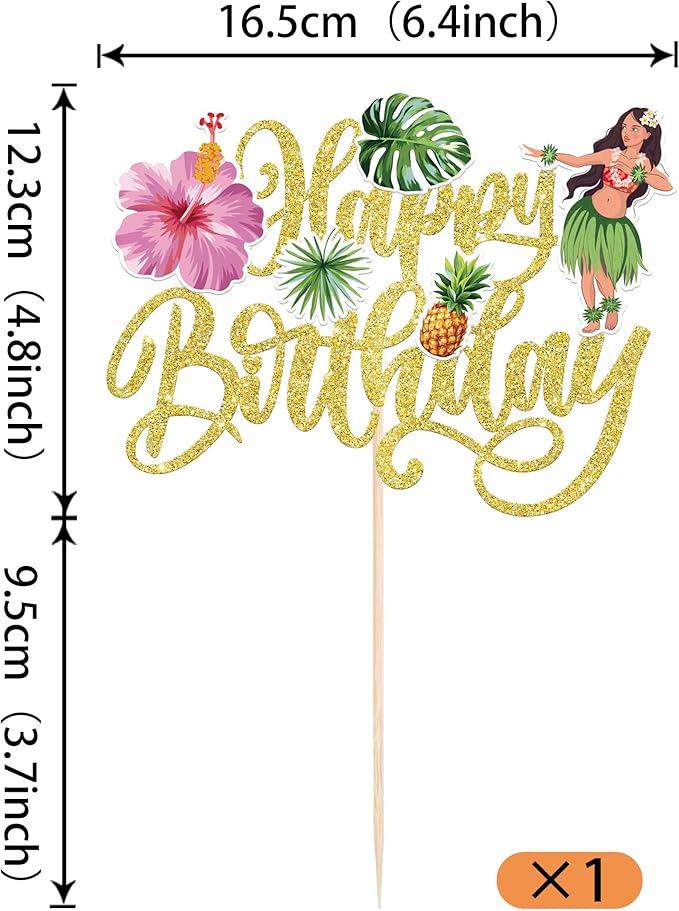 Rsstarxi 1 Pack Hawaii Luau Birthday Cake Topper Tropical Hula Aloha Turtle Leaves Birthday Cake Pick for Summer Hawaiian Tropical Theme Baby Shower Party Cake Decorations Supplies