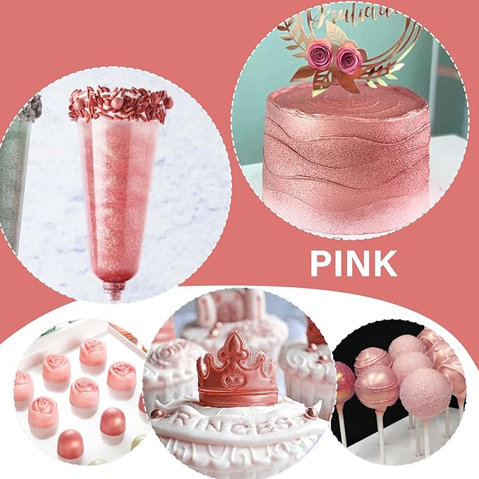 Edible Glitter Spray - 20g Luster Dust Edible Glimmer Powder for Sparkling Cocktails, Cake, Cupcakes, Wine, Beverage - Food Grade Shimmer Dust Powder for Baking, Drinks, Cookies Decoration (Pink)