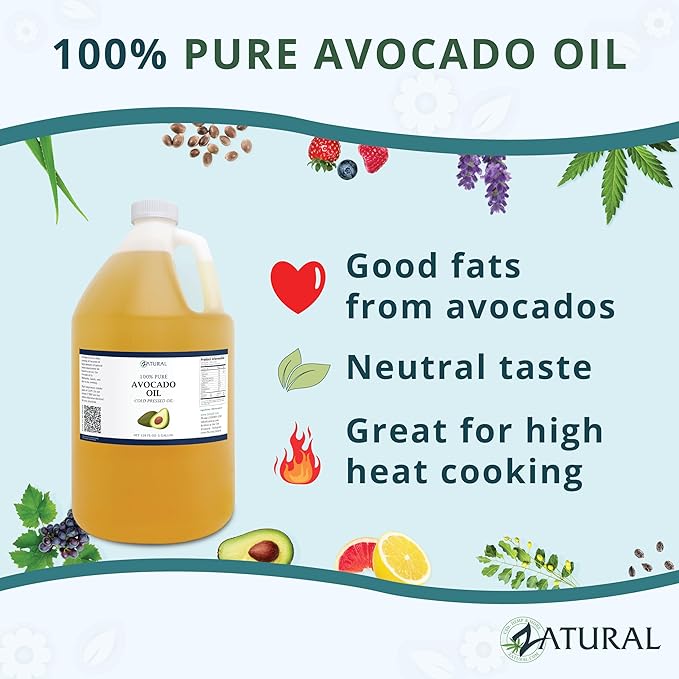 Zatural 100% Avocado Oil Pure Natural without Additives, Clean, Cold Pressed, Non-GMO, Vegan: For Cooking, Frying, Baking and for Sauces, Dressings, Marinades, Salads (1 Gallon)