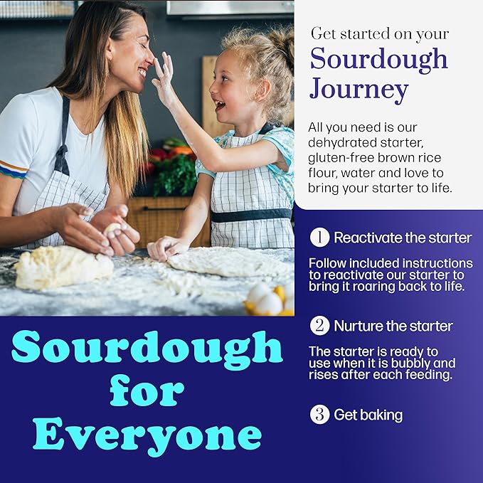 Gluten Free Sourdough Starter - 100+ Year Old Dehydrated Heirloom Style Sourdough Starter Kit for Sourdough Bread, Pizza, Buns, Pancakes, Muffins | Easy to Use | Beginner Friendly