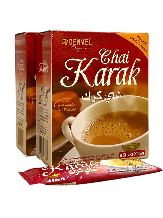 CENVEL® Karak Chai Sweetened | Premium Instant Karak Tea – Natural | Instant Indian Authentic Chai | 16 Sachets (Pack of 2)