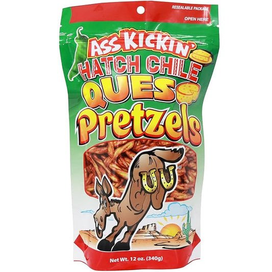 ASS KICKIN??Pretzels 12 Ounce Size Flavor Pack Seasoned Pretzel Twists (12oz, Hatch Chile Queso)
