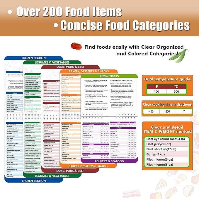 Air Fryer Liners Disposable 7.9??Square Airfryer Liners, 100 Pcs Air Fryer Parchment Paper Liners, Non-Stick airfryer paper liners, Air Fryer Cheat Sheet Magnets Over 200 Foods (Air Fryer Accessories)