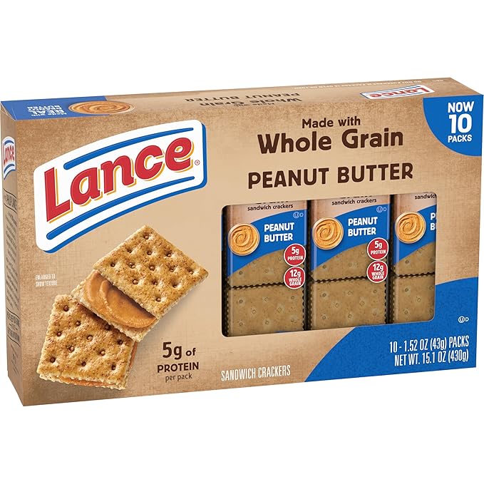 Lance Sandwich Crackers, Made with Whole Grain Crackers, Peanut Butter, 10 Individual Packs