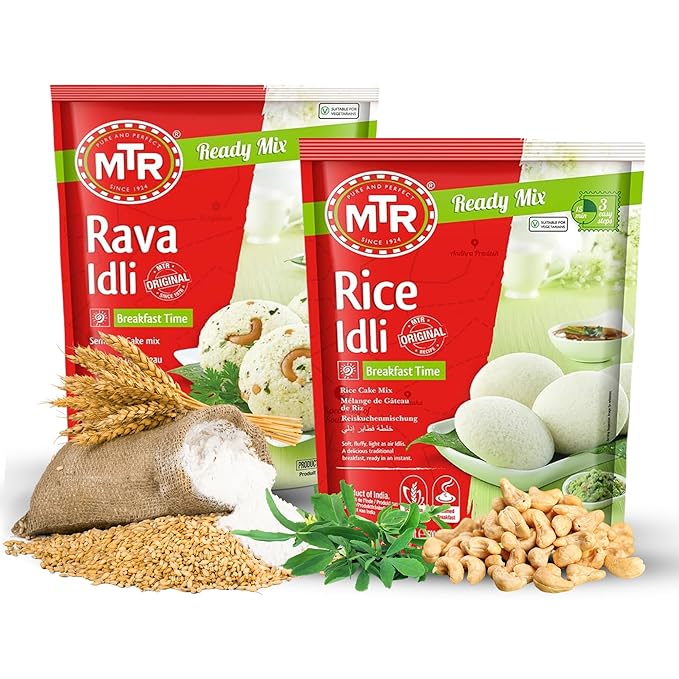 MTR Instant Assorted Mix - Ready to Cook Authentic Indian Breakfast, Lunch, Dinner or Snack Meal - No Added Preservatives - A Quick & Easy Recipe Suitable for Vegetarians - (Idli Mixes, Pack of 2)