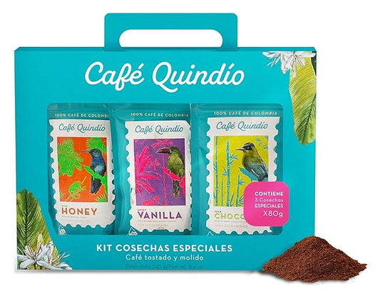 Cafe Quindio Specialty Harvest - Medium Roast 100% Colombian Excelso Whole Bean Arabica Coffee (2.8 Ounce (Pack of 3), Multiflavor - Mild Honey, Sweet Vanilla and Milk Chocolate)