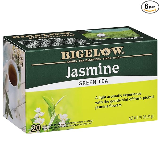 Bigelow Jasmine Green Tea, 20 Bags, All Natural, 0.91 Ounces (Pack Of 6)