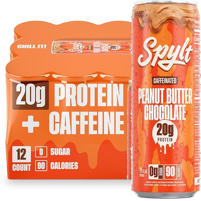 High Protein Peanut Butter Chocolate Milk with 60mg Caffeine & 20g Protein - 90 Calories, Ready to