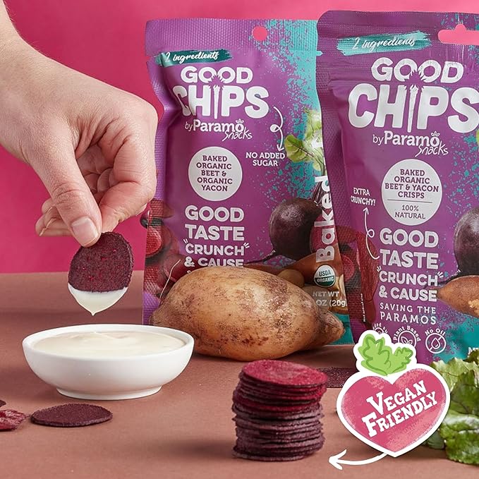Good Chips Beet & Yacon - Crispy, Baked, No Oil, No Added Salt - Organic, High Fiber, Prebiotic Superfood - Healthy, Vegan Snack - 1.4 oz, Pack of 12