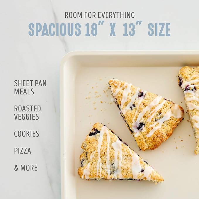GreenLife Bakeware 18??x 13??Half Cookie Sheet Baking Pan, Non-Toxic PFAS-Free Healthy Ceramic Nonstick, Oven Safe to 450°F, Easy Release, Even Heating, Easy Clean, Blue Haze