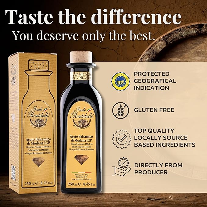 Balsamic Vinegar of Modena 8.45 fl.oz. (250ml), FONDO MONTEBELLO IGP-Certified, Dense and Delicious Balsamic Vinegar, Perfect for Salads, Meats and Desserts - Product from Italy