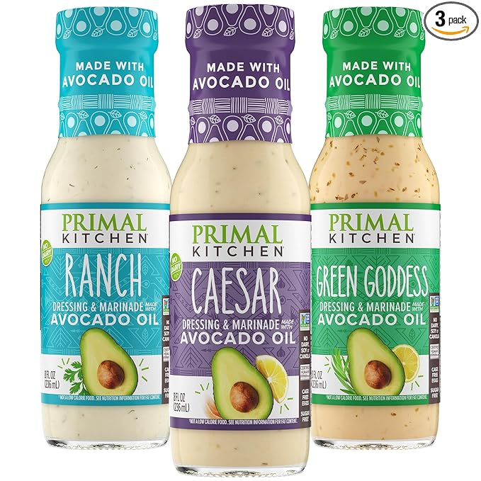Primal Kitchen Ranch Dressing, Caesar Dressing, and Green Goddess Dressing & Marinade, Made with Avocado Oil, 8 Fluid Ounces, Variety Pack of 3
