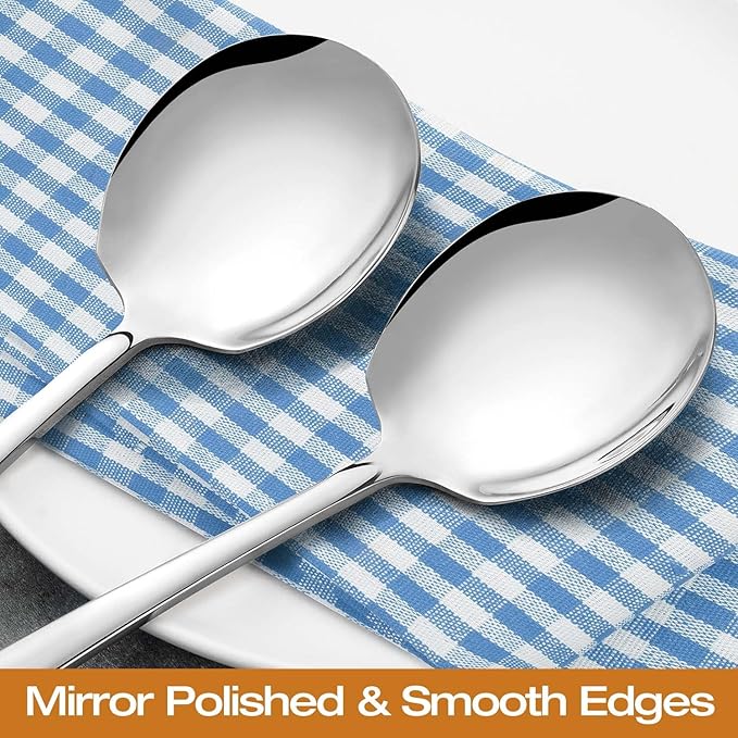 Extra Large Serving Spoons Set 18/8 Stainless Steel Silver Serving Utensils 11.7Inch Big Metal Spoons for Buffet, Parties, Catering, Banquet - Dishwasher Safe (6-Piece, Silver)