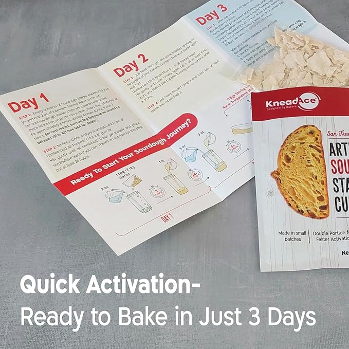 KneadAce Sourdough Starter Culture ??Fast-Activating Natural Wild Yeast for Homemade Bread ??Dehydrated Sourdough Starter for Baking Artisan Loaves, Easy to Use & Perfect for Beginners