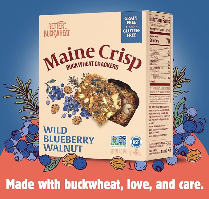 Maine Crisp Wild Blueberry Crisps - Gluten-Free Crackers With Blueberries, California Walnuts & Rosemary - Delicious Snack Crackers for Cheese Board & Toppings - Non-GMO, Grain-Free | 4-Pack
