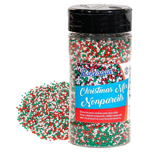 Bakerpan Christmas Nonpareils Sprinkles - 7 Ounces Christmas Sprinkles for Cake Decorating - Edible Nonpareils for Cupcakes, Ice Cream, Cake Decorations (Made in USA)