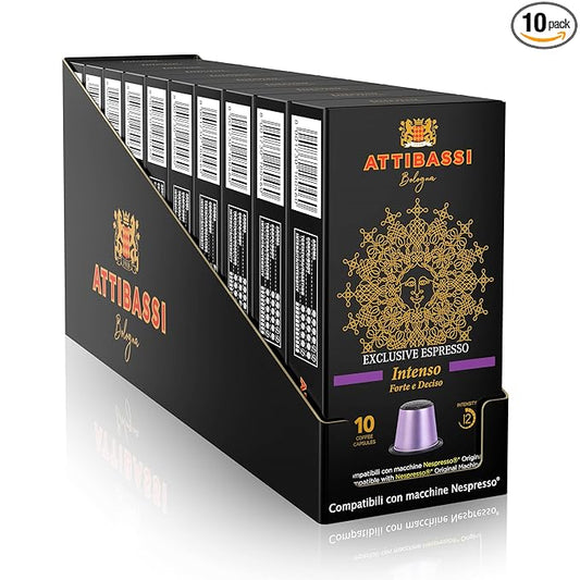 Attibassi Intenso – 100 Espresso Capsules – Compatible with Original Line Machines – Strong Italian Roast – Full-Bodied Flavor – Made in Italy