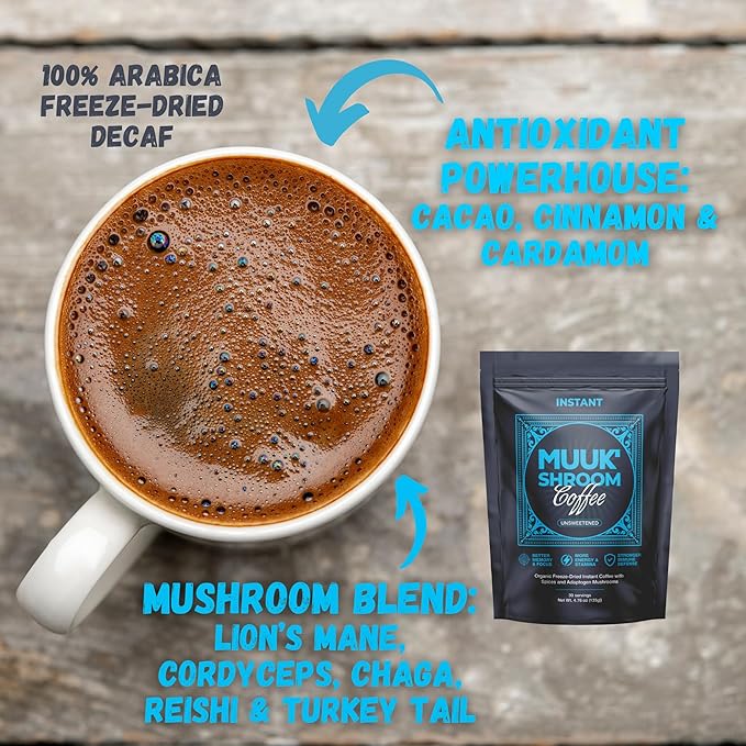 MUUK' SPICED COFFEE | Organic Mushroom Coffee | Cacao, Cinnamon & Cardamom | Adaptogen Mushroom Blend | Better Focus, More Energy and Stronger Immune Defense | 4.7oz (135g) 30 Servings