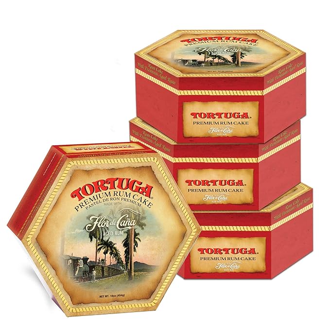 TORTUGA Caribbean Flor de Cana Rum Cake w/walnuts- 16 oz Rum Cake - 4 Pack - The Perfect Premium Gourmet Gift for Stocking Stuffers, Gift Baskets, and Christmas Gifts