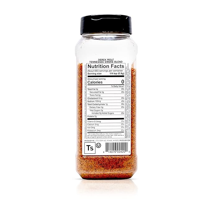 Spiceology & Derek Wolf - Tennessee Smoke BBQ Seasoning - American Barbeque Rubs, Seasonings and Spice Blends - Use On: Steaks, Brisket, Pork, Chicken Wings, Roasted Jackfruit, Venison, Elk or Salmon - 22 oz