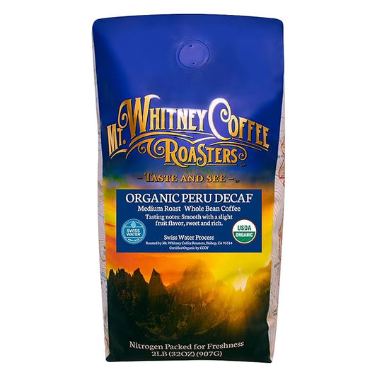 Mt. Whitney Organic Swiss Water, Low Acid, Decaf Coffee from Peru (Whole Bean, 2 Lb)