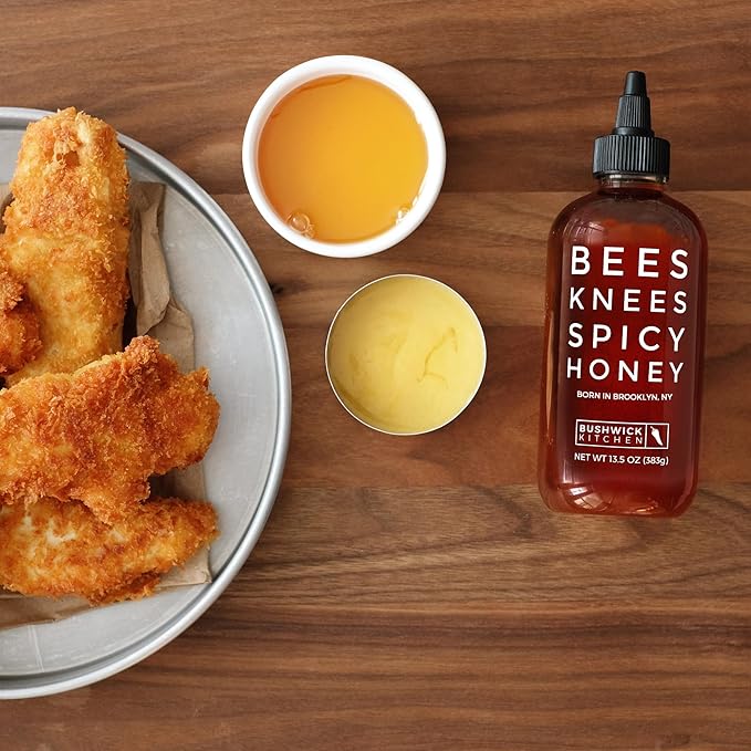 Bushwick Kitchen Bees Knees Honey Sampler Gift Box, Set Includes Spicy Honey, Meyer Lemon Honey, Salted Honey Sauces, Honey Inspired Recipes, Bushwick Kitchen Tea Towel, and Ready-to-Gift Box