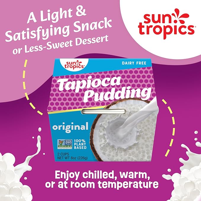 Sun Tropics Tapioca Pudding, Original | Vegan Dairy Free Pudding | Gluten Free, Non-GMO | Ready-to-Eat Cups 4.0oz (Pack of 6)
