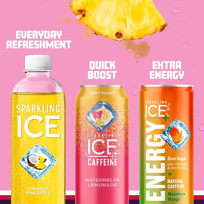 Sparkling Ice Pink Variety Pack, Flavored Sparkling Water, Zero Sugar, and Vitamins and Antioxidants, 17 fl oz, 12 count (Black Cherry, Peach Nectarine, Coconut Pineapple, Fruit Punch)