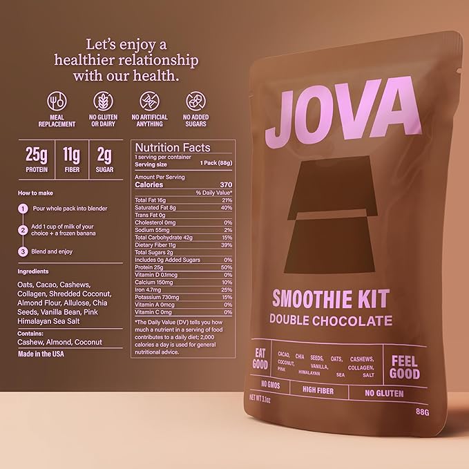 JOVA Smoothie Variety Pack | Nutritious, Delicious & Ready in 1 Minutes | 22g+ Protein (Gluten-Free, Non-GMO, High Fiber, USA Made), 12-Pack
