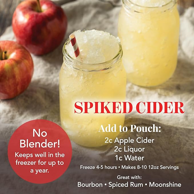 Frozen Cocktail Drink Mix - Each Bag Makes 10 Spiked Cider Slushies - Drink Powder Pouches for Alcohol - All Natural Low Sugar Mixer, No Blender Needed, 3 Pack