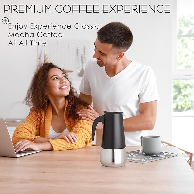 Mixpresso Black 9 Cup Greca Stovetop Espresso Pot 450ml/15oz, Moka Pot with Coffee Percolator Design, Stainless Steel Stove Top Coffee Maker for Camping or Home Use,Italian Stovetop Espresso Maker