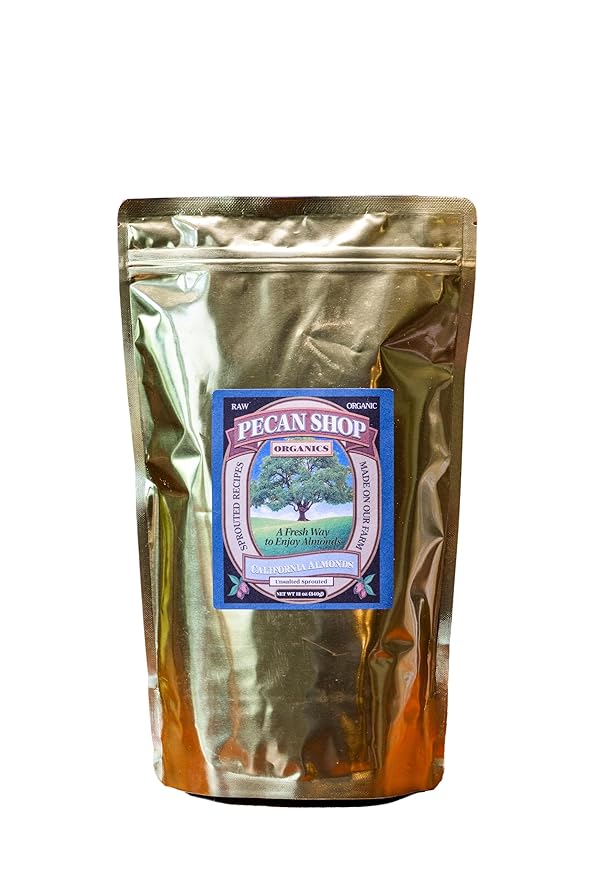 Pecan Shop Sprouted Raw Organic California Almonds 12 oz-Unsalted Family Recipe Crispy