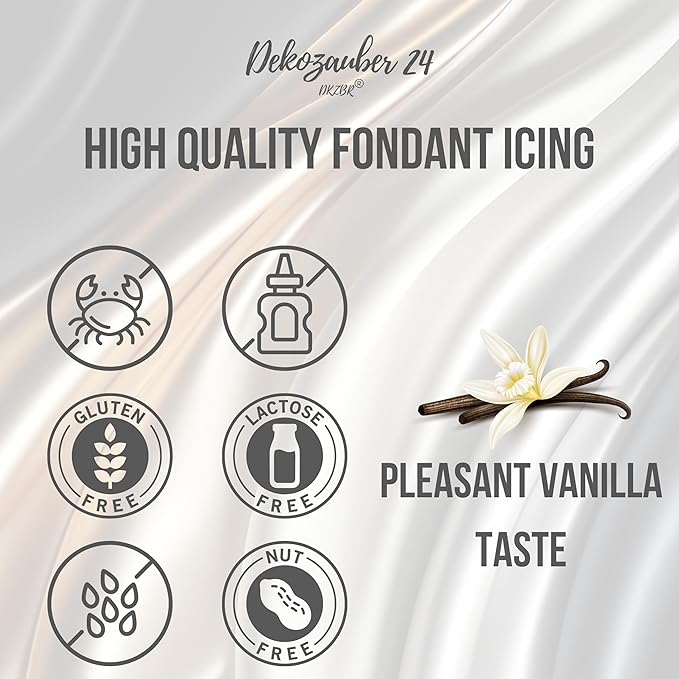 Dekozauber24 Fondant icing multipack, 5 colors, 3.5oz (100g) rolled fondant per color, for cakes, cupcakes and figurines in white, black, cream, silver and golden caramel (Basics)