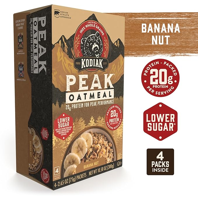 Kodiak Cakes Peak Instant Oatmeal Packets, Banana Nut, High Protein,100% Whole Grains, 6 box with 4 packets each (Total of 24 packets)