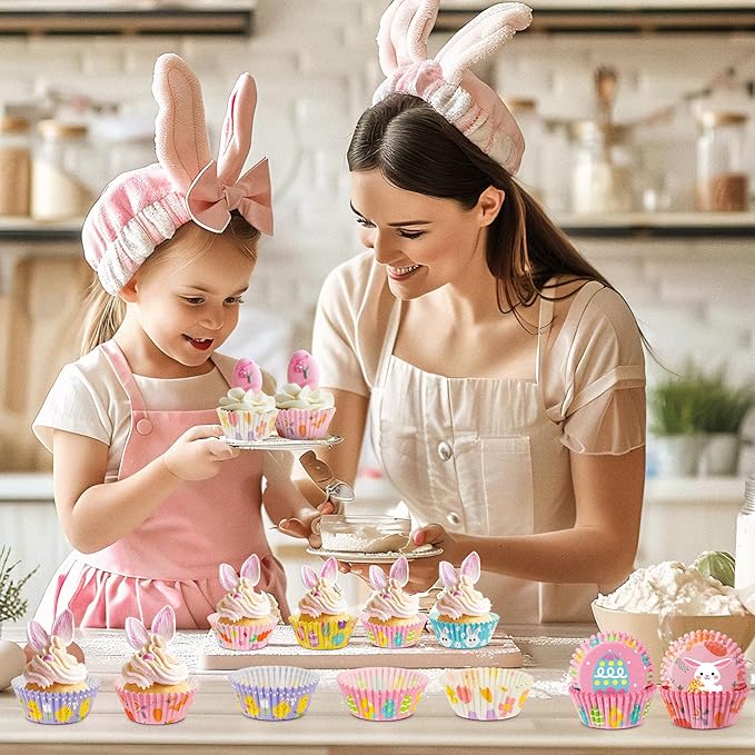 SANNIX 450pcs Easter Cupcake Liners, Bunny Chick Egg Flower Baking Cups Cupcake Wrappers Paper Wraps Muffin Liners for Easter Spring Birthday Party Candy Cake Decorations Supplies(9 Designs)