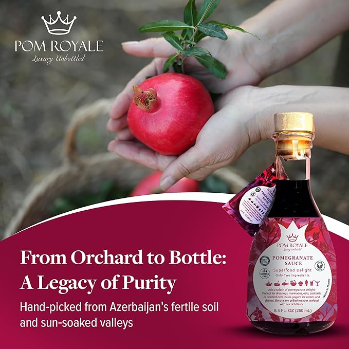 Pomegranate Molasses, 12 OZ(350gram) Glass Bottle (Pack of 6), 100% Natural Pomegranate Concentrate from Heritage Pomegranates, No additives, Non-GMO, Vegan, Gluten Free, Kosher Certified, Preservative Free, Superfood, Gourmet Food Pomegranate Syrup