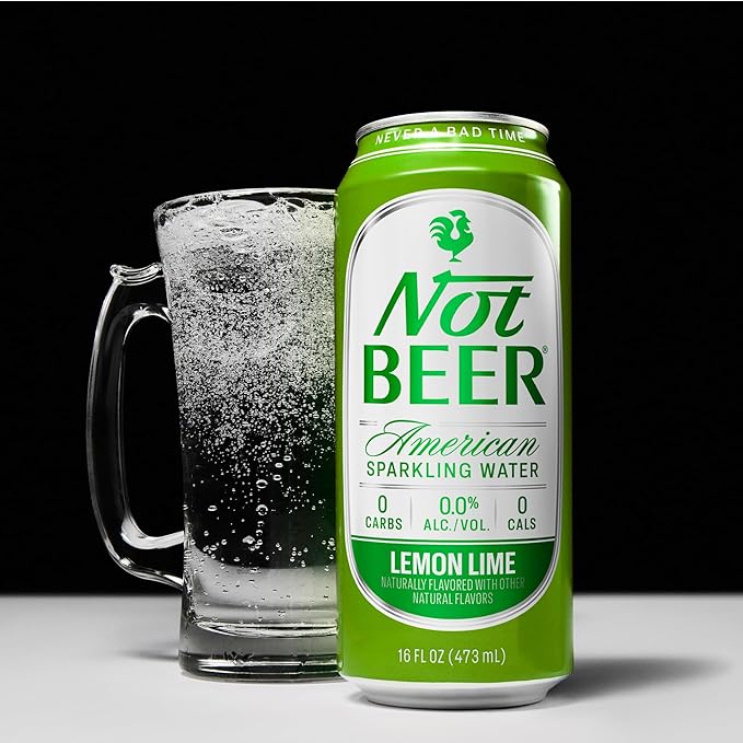 Not Beer American Sparkling Water, Lemon Lime, 99.9% Pure, Mineral & Electrolyte Blend, Carbonated Water, Soda Water, Sparkling Water Cans, Made in America, 16 Oz Tallboy Cans, 24 Pack