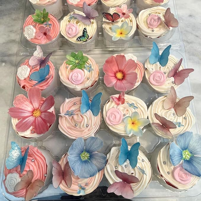48 Pcs Edible Butterfly Cake Decorations Cupcake Toppers Decorations 5 Mixed Color Wafer Paper Butterfly Wedding Themed Party Birthday