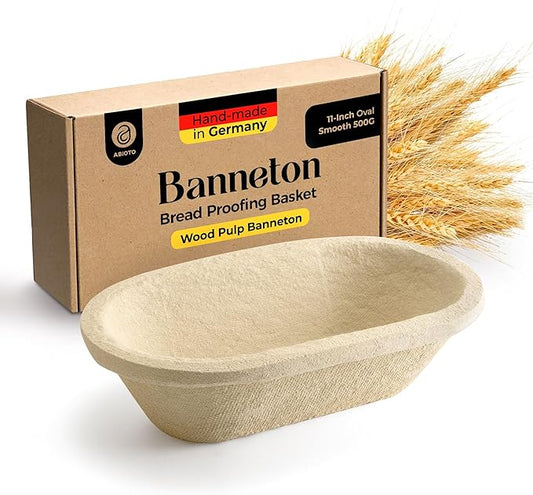 11" Oval Wood Pulp Banneton Bread Proofing Basket ??1.1LB Brotform, Smooth Surface ??Non-Stick Natural Wood Pulp Pressed for Durability??Made in Germany Proofing Baskets for Sourdough Bread Baking