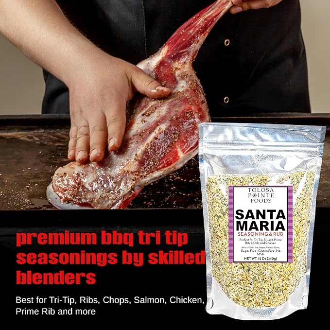 Tolosa Pointe Santa Maria Seasoning & BBQ Rub, 12 Oz, Sugar Free, Gluten Free, for Tri Tip, Pork, Steak, Chicken, Prime Rib Roast, & Grill, Traditional Style (Pack of 1)