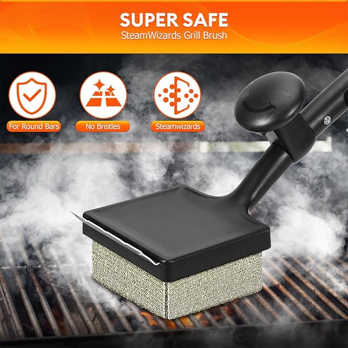 Bristle-Free BBQ Grill Brush & Scraper | Safe Cleaning Tool With 3 Replaceable Heads | Heavy Duty Stainless Steel Cleaner for Outdoor Grilling | Ideal for Charcoal and Gas Grills