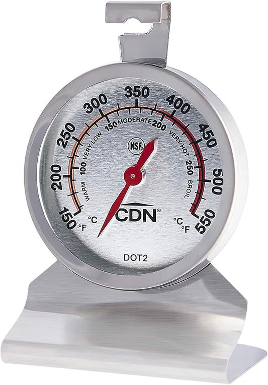 "CDN Oven Thermometer ProAccurate®, Easy-to-Read 2"" Dial, Stainless Steel Housing, Temperature Zones, Stand or Hang, Monitor Oven Temperatures, NSF Certified - DOT2 "