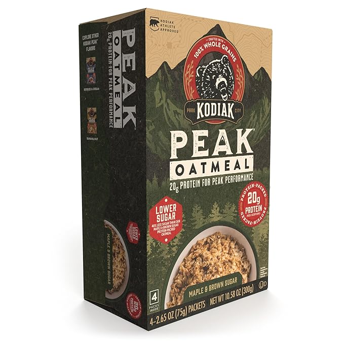 Kodiak Cakes Peak Instant Oatmeal Packets, Maple Brown Sugar, High Protein,100% Whole Grains, 6 box with 4 packets each (Total of 24 packets)