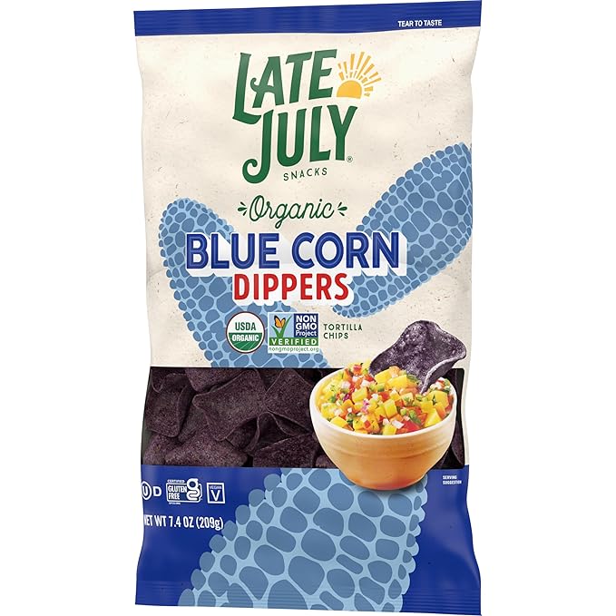 Late July Blue Corn Dippers Organic Tortilla Chips, 7.4 Oz Bag