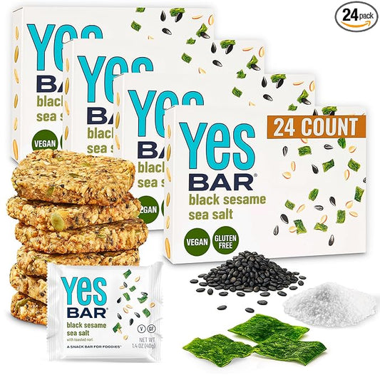 The YES Bar ??Black Sesame Sea Salt ??Plant Based Protein, Decadent Snack Bar ??Vegan, Paleo, Gluten Free, Dairy Free, Low Sugar, Healthy Snack, Breakfast, Low Carb, Keto Friendly (24 Count)