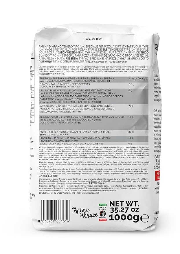 Anima Verace - Flour for Pizza Napoletana (00 Pizza Flour, Non-GMO, Kosher, All Natural, UnBleached, 100% Italian Soft Wheat) 2.2 Lb.