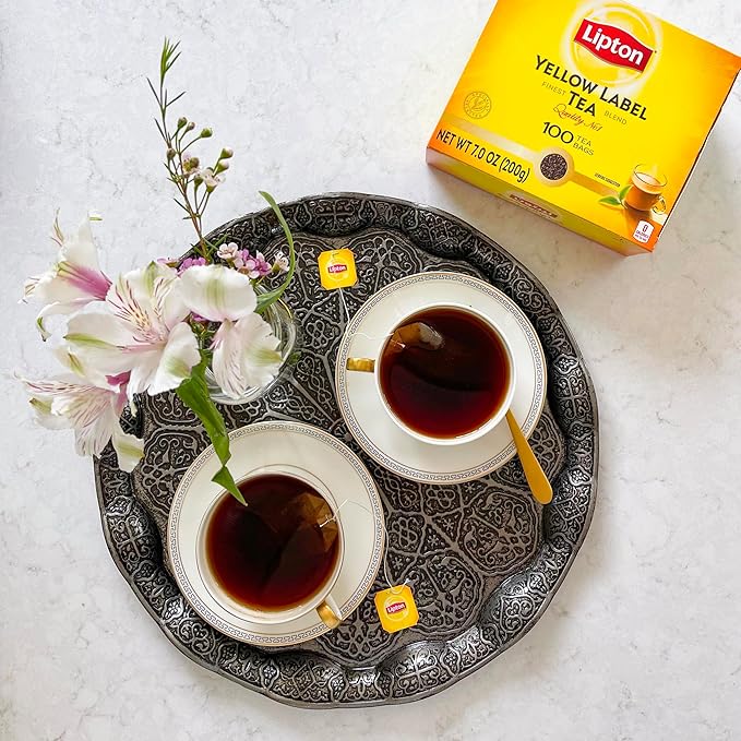 Yellow Label Tea | Lipton Tea Bags | International Blend | Black Tea | Unsweetened Instant Chai | 200 Grams (Pack of 4)