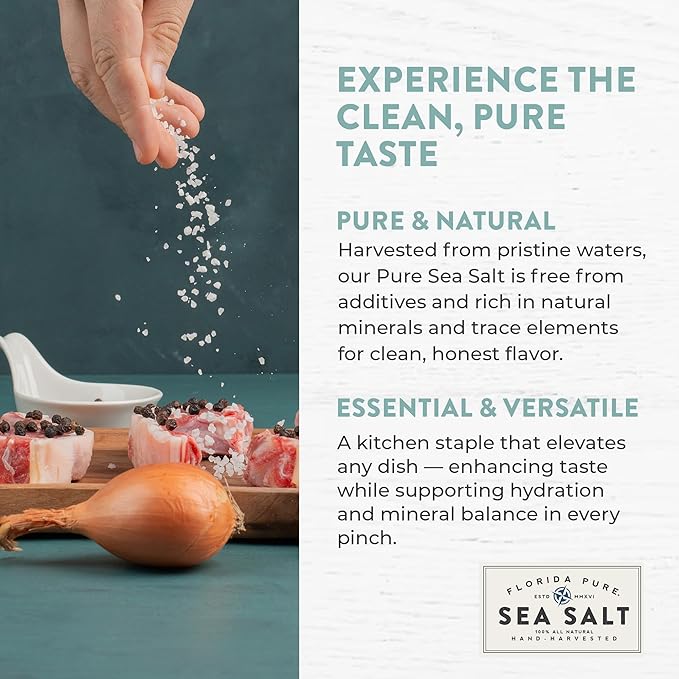 Pure Sea Salt by FLORIDA PURE 80+ Mineral Sea Salt Unrefined, Non Iodized, Addititive-free, Natural Sea Salt for Baking, Cooking, Seasoning & Rich in Taste Hand-harvested Flaky Sea Salt (1.75oz Jar)