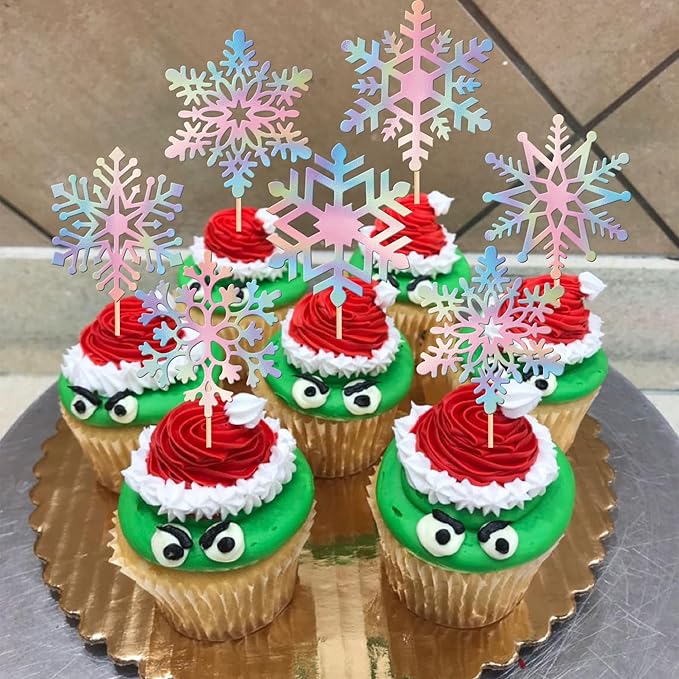 36 PCS Snowflake Cupcake Toppers Glitter Winter Frozen Snowflake Cupcake Picks for Winter Wonderland Baby Shower Kids Birthday Christmas Party Cake Decorations Supplies Colorful Silver